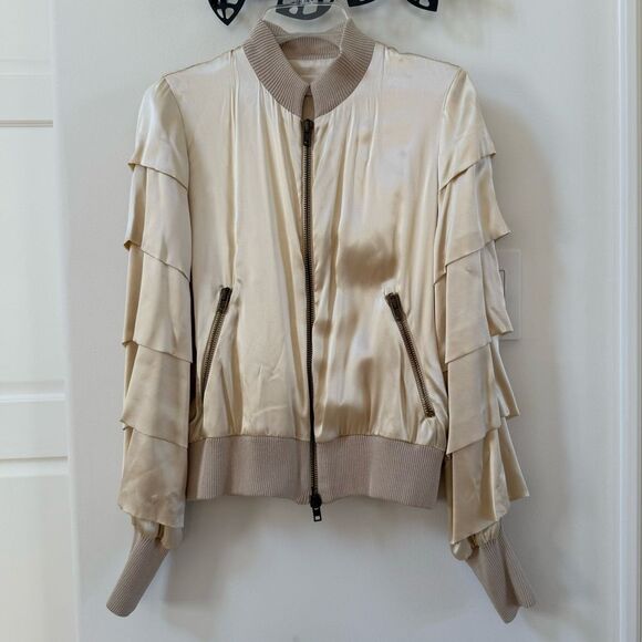 Haute Silk Cream Bomber Jacket with Ruffle Sleeves 4 NWT - Picture 9 of 16